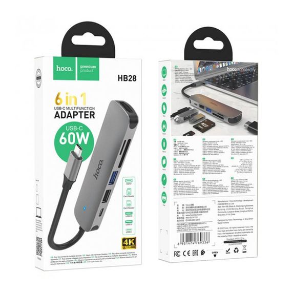 USB-хаб HOCO HB28 Type-C з підтримкою 4K HDMI, USB 3.0, USB 2.0, SD, TF, PD (34380-01_535) | Зображення 3