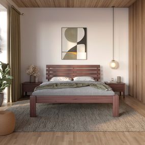 Двоспальне дерев'яне ліжко Mebigrand Техас Горіх темний 140х200 см (MBG-6996)