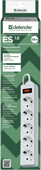 Мережевий фільтр Defender ES 1.8m 5 роз. White (99481) | Зображення 3