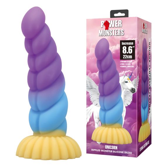 Фалоімітатор силіконовий Power Monsters Unicorn на присосці, різнокольоровий, 22 см Sex Aura | Зображення 1