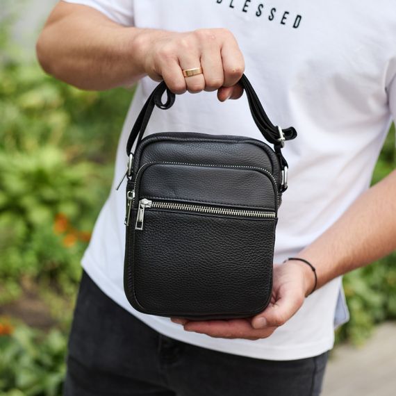 Чоловіча шкіряна барсетка 21х17х7, сумка для міста, компактний месенджер для щоденного використання, чорна | Зображення 6