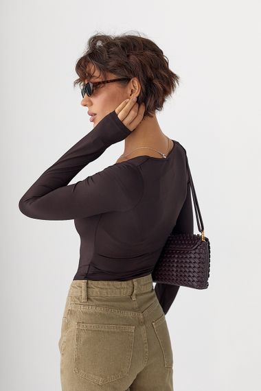 Еластичне боді з довгими рукавами - темно-коричневий цвет, XS (є розміри) | Зображення 1