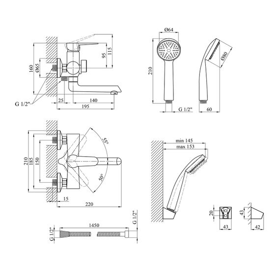 Змішувач для ванни Kroner KRM Elbe - C060 (CV014920) | Зображення 1