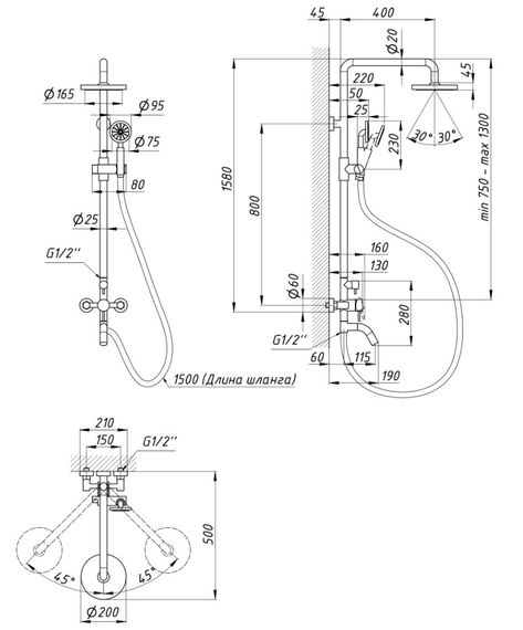 Душова система універсальна Lidz Aria 1030, Nickel (k35) LDARI1030NKS34932 | Зображення 1