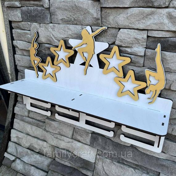 Медальница с полкой для кубков Деревянный держатель для медалей Органайзер для наград танцы | Зображення 1