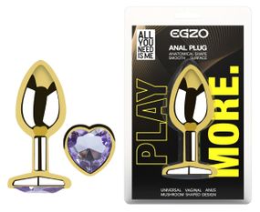 Анальна пробка з кристалом EGZO - Gold Heart Plug Amethyst size S Sex Aura