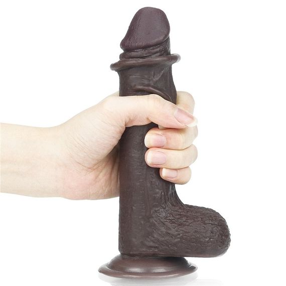 Фаллоимитатор Sliding Skin Dual Layer Dong с закрытой головкой, коричневый Sex Aura | Зображення 3