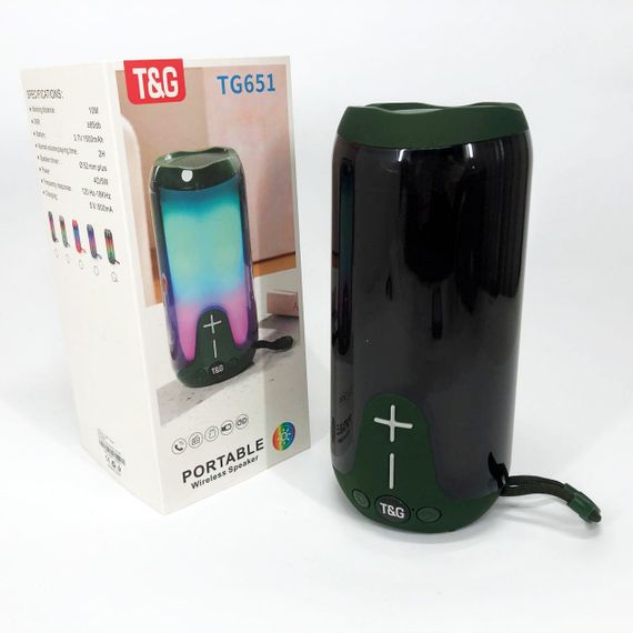 Bluetooth-колонка TG651 з RGB ПІДСВІТКОМ, Bluetooth колонка для гарної музики. Колір: зелений | Зображення 8