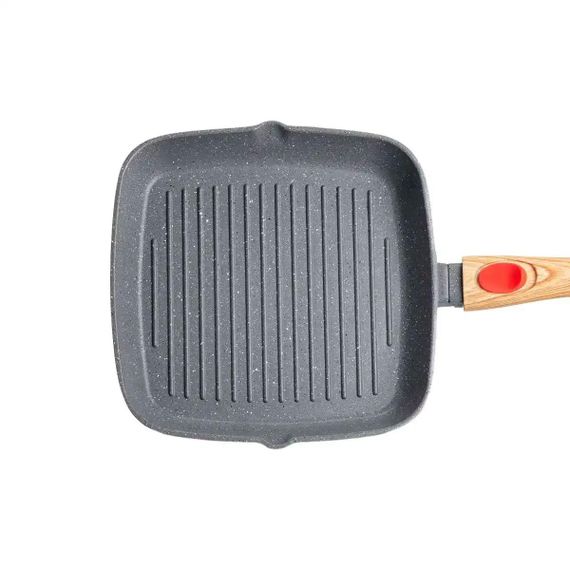 Алюмінієва сковорода-гриль 24 см зі скляною кришкою Квадрат сірий MGC HP-4-461G | Зображення 6