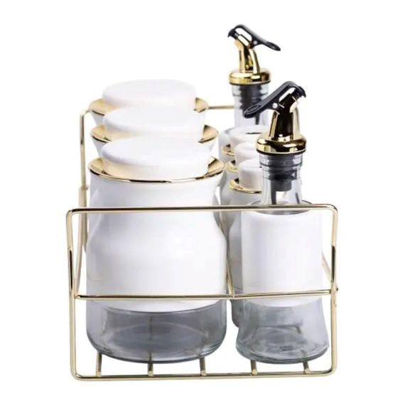 Набір для спецій на підставці з пляшками для олії та оцту 8 предметів Білий HP-1360W | Зображення 3