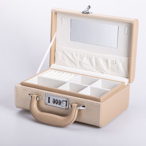 Шкатулка для украшений из эко кожи 2 яруса с кодовым замком органайзер для ювелирных изделий
