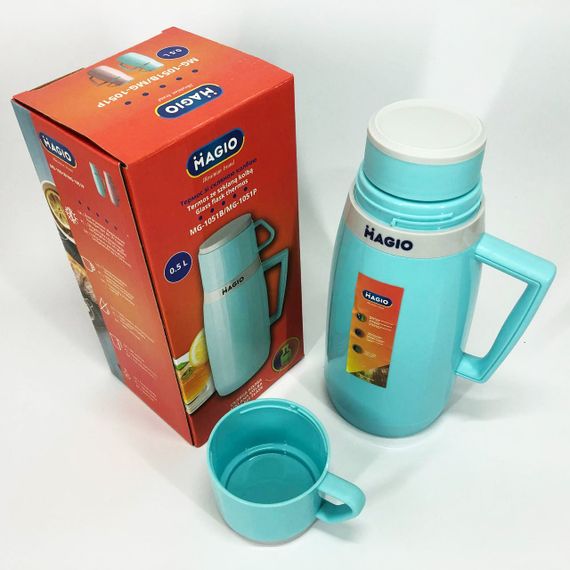 Термос Magio MG-1051B со стеклянной колбой, Хороший небольшой термос, Термос для воды. Цвет: голубой | Зображення 2