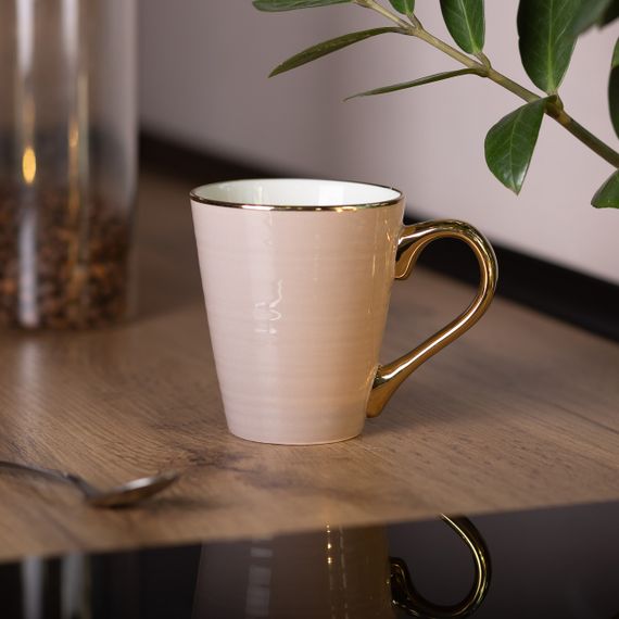 Кружка фарфоровая с золотым ободком и позолоченной ручкой 320 (мл) Кремовая RX-N240624CR | Зображення 3