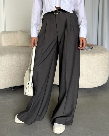 Женские широкие легкие штаны брюки палаццо со стрелками NA2012 цвет серый, размер 46/48 | Зображення 1