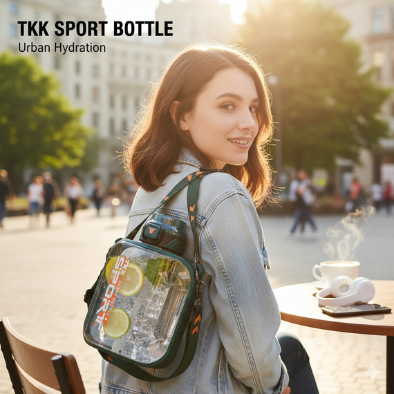 Спортивная бутылка для воды TKK Sport 2100 мл из Тритана (BPA Free), зеленая квадратная бутылка с трубочкой и ремешком | Зображення 5