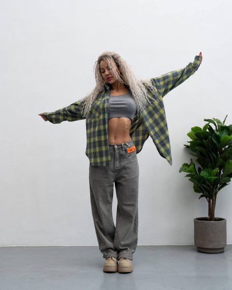 Женская фланелевая рубашка в клетку на пуговицах свободная, MN0003  цвет оливковый, размер S/M | Зображення 5