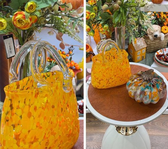 Арт-ваза ручной работы из янтарного стекла Amber Handbag, 20x9x26 см | Зображення 1