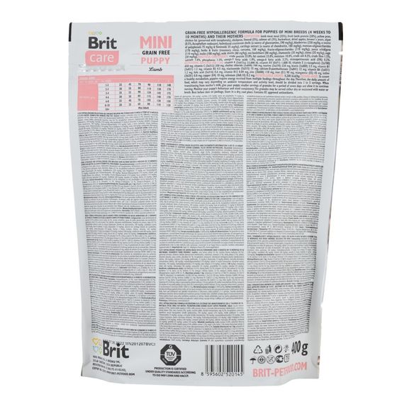 Корм сухий Brit Care Grain Free Mini Puppy Lamb для цуценят та молодих собак мініатюрних порід з ягням 400 г | Зображення 2
