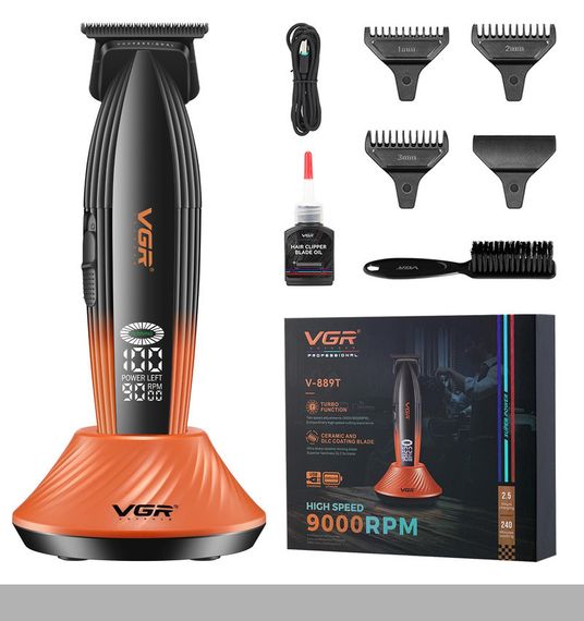 Акумуляторний тример з LED-дисплеєм VGR V-075 Pro, 4 насадки, 9000RPM (47864-V-889T_1012) | Зображення 3