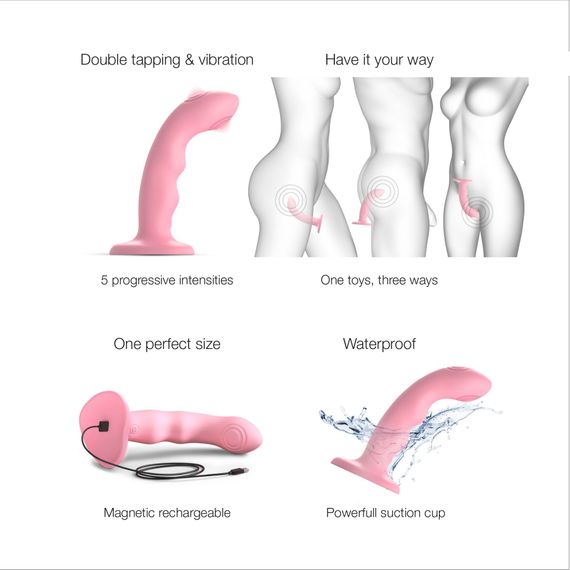 Насадка для страпона с двойной точечной пульсацией Strap-On-Me TAPPING DILDO WAVE – CORAL PINK, М | Зображення 2