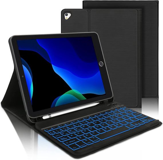 Чохол з Bluetooth-клавіатурою для iPad 10.2" 7 8 9 покоління, iPad Air 3 2019, iPad Pro 2017 10.5" з підсвіткою чорна іспанська