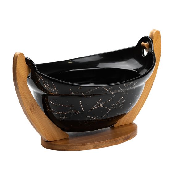 Фруктовница фарфоровая 32 x 18,5 x 18 см с бамбуковой подставкой HP1237 | Зображення 2