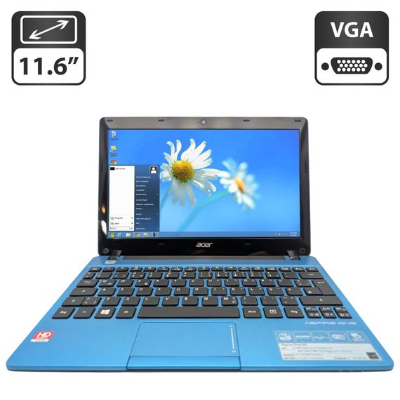 Нетбук Acer Aspire One 725 Blue / 11.6" (1366x768) TN / AMD C-60 (2 ядра по 1.0 - 1.3 GHz) / 4 GB DDR3 / 120 GB HDD / AMD Radeon HD 6290 Graphics / WebCam / АКБ не держит б/у