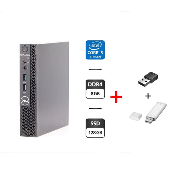 Неттоп Dell OptiPlex 3050 USFF / Intel Core i5-6500T (4 ядра по 2.5 - 3.1 GHz) / 8 GB DDR4 / 128 GB SSD / Intel HD Graphics 530 / Windows 11 Pro / Блок живлення б/в + Подарунок  USB-адаптер Wi-Fi + флеш-накопичувач USB 32 ГБ