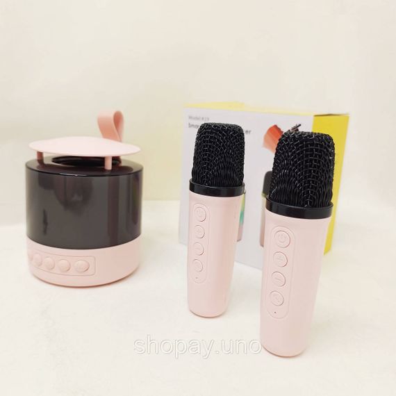 Портативная Bluetooth колонка K19 с подсветкой LED и двумя микрофонами для караоке Pink LI-49 | Зображення 5