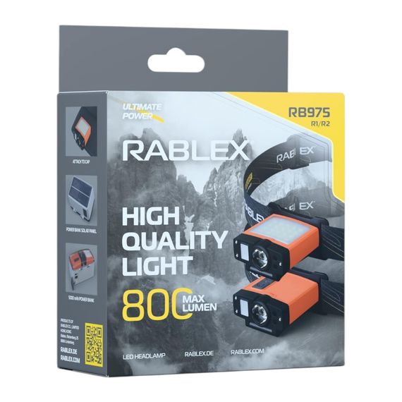 Фонарь налобный Rablex RB975 — подвійний, з функцією PowerBank, 800 люмен, сенсор, Type‑C, карабін | Зображення 2