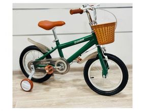 Детский велосипед 14" M01 Classic British Style | Легкая алюминиевая рама, ручной тормоз, корзина и страховочные колеса Зеленый, 12