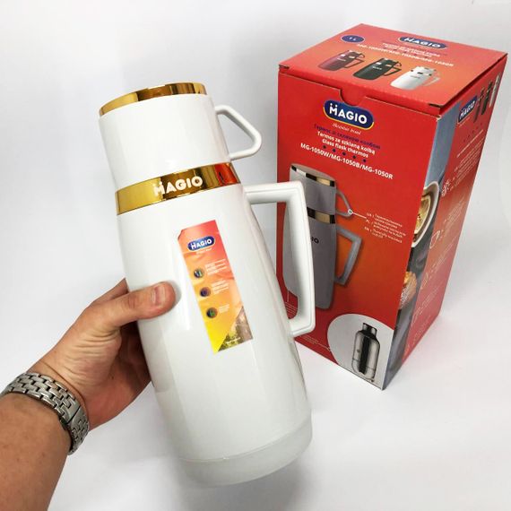 Термос Magio MG-1050W со стеклянной колбой, Хороший небольшой термос, для питьевой воды. Цвет: белый | Зображення 8