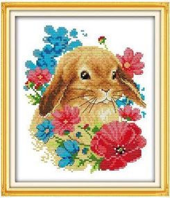 Набор для вышивания по нанесённой на канву схеме "Rabbit among Flowers". AIDA 14CT printed 21*26 см