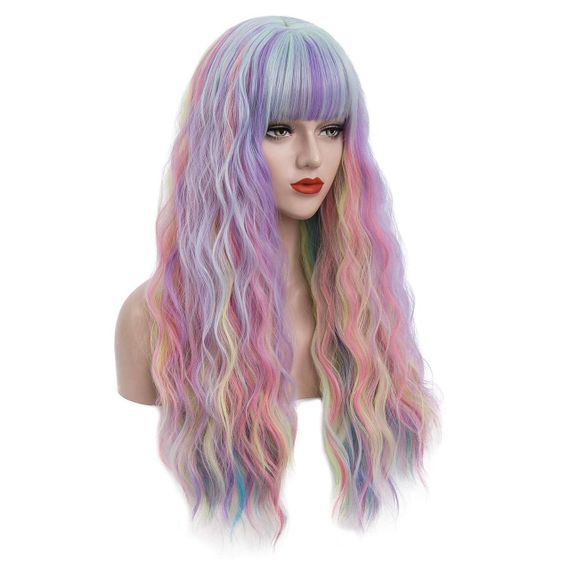 Перука різнокольорова довга хвиляста термостійка 60 см, райдужне синтетичне волосся для косплею, вечірок, Геловіну | Зображення 2