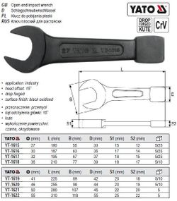 Ключ рожковий ударний М=55 мм l=310 мм CrV YATO Польща YT-1622