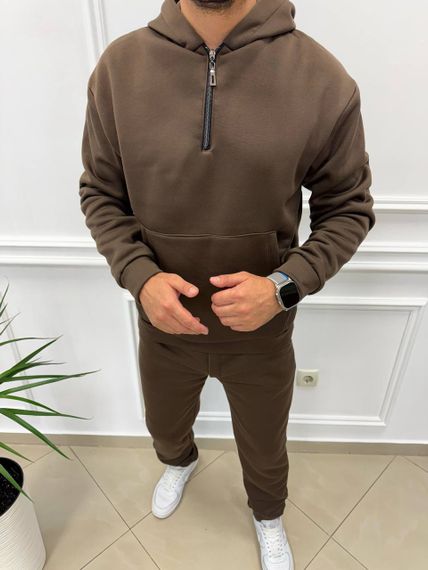 Теплий чоловічий спортивний костюм на флісі худі на блискавці і штани колір коричневий розмір L (52-54) adl1003 | Зображення 5