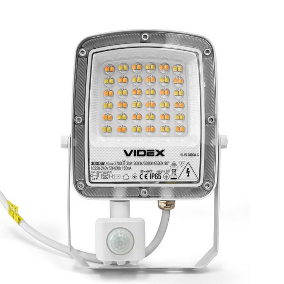 Світлодіодний прожектор VIDEX F5 30W 3000-5000-6500K з датчиком руху 230V White (VL-F5-030CW-S) | Зображення 1