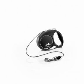 Черная рулетка для собак с тросовым поводком M Flexi Black Design с серебрянным цветом 5м/20кг