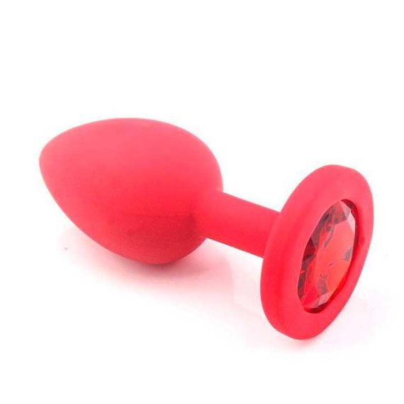 Силіконова анальна пробка із кристалом, 4,2 см, червоний