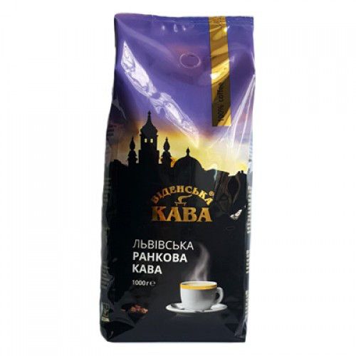 Кава в зернах Віденська кава Львівська ранкова, 1кг, кавовий бленд арабіки і робусти з легкою гіркуватістю