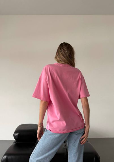 Женская свободная футболка оверсайз Prosecco mood  SH318 цвет розовый, размер 42/46 onesize | Зображення 6