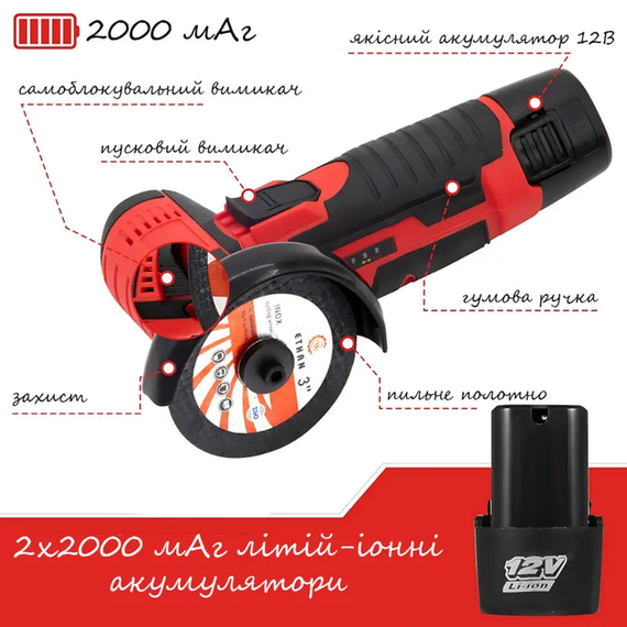 Аккумуляторная мини болгарка в кейсе 2АКБ +5 дисков RED | Зображення 6
