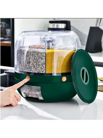 Зеленый Круглый органайзер-диспенсер для круп с дозатором 10 л | Зображення 1