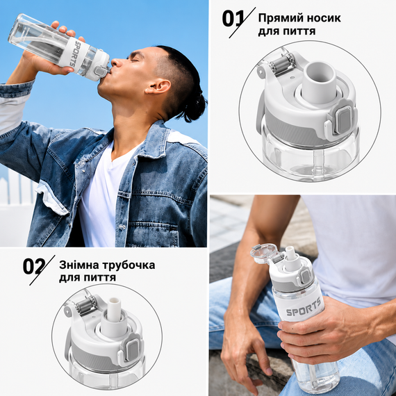 Эко-бутылка KANGZYUAN 500 мл - Белая Tritan BPA-free, ударопрочная, спортивная с эргономичной крышкой | Зображення 4