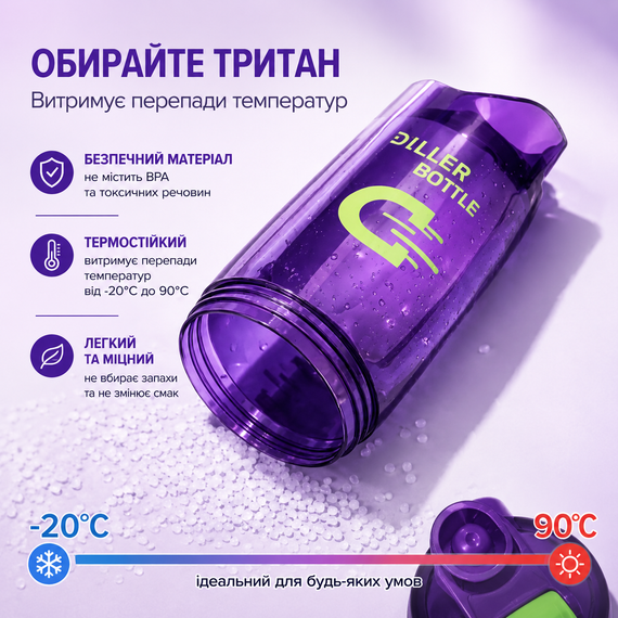 Тритановый шейкер Diller Bottle 700 мл с металлическим шариком (BPA Free) фиолетовый | Зображення 6