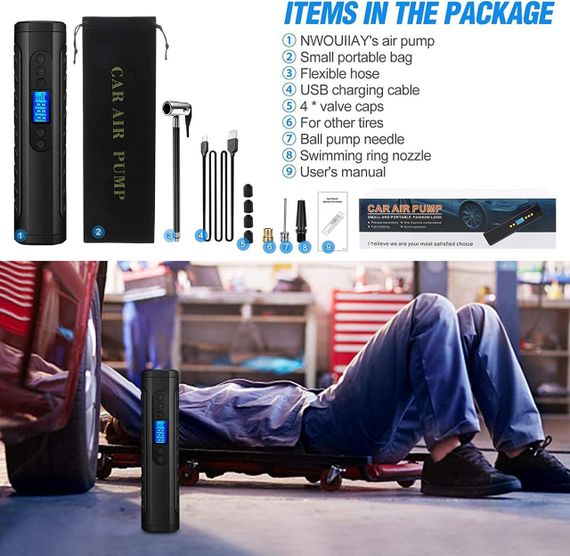 Насос автомобільний, повітряний Nwouiay — 12 В електричний цифровий компресор | Зображення 4
