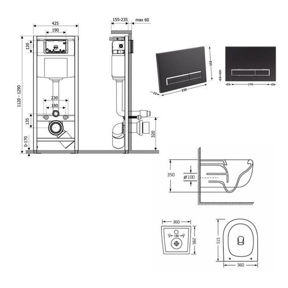 Готовое решение Qtap для ванной комнаты: подвесной унитаз Taurus Ultra Quiet 515×360×350 + комплект инсталляции Nest 4 в 1 | Зображення 1