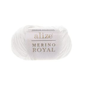 Пряжа для плетення Alize merino royal 55 біла алізе меріно роял 100% вовна