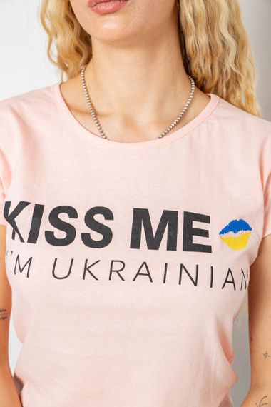 Футболка жіноча з патріотичним принтом, колір персиковий, 244R2213-1 | Зображення 4