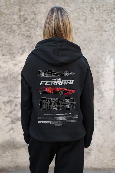 Утеплене зіп худі на флісі зіпер з принтом Ferrari Without Kane Black | Зображення 6